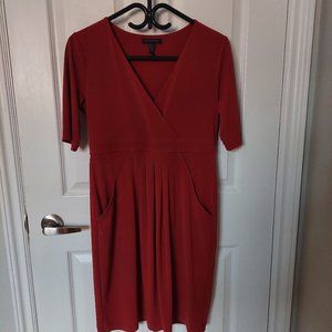 Banana Republic Dark Wine Red Stretchy V Neck Dress Front Pockets, Sz M